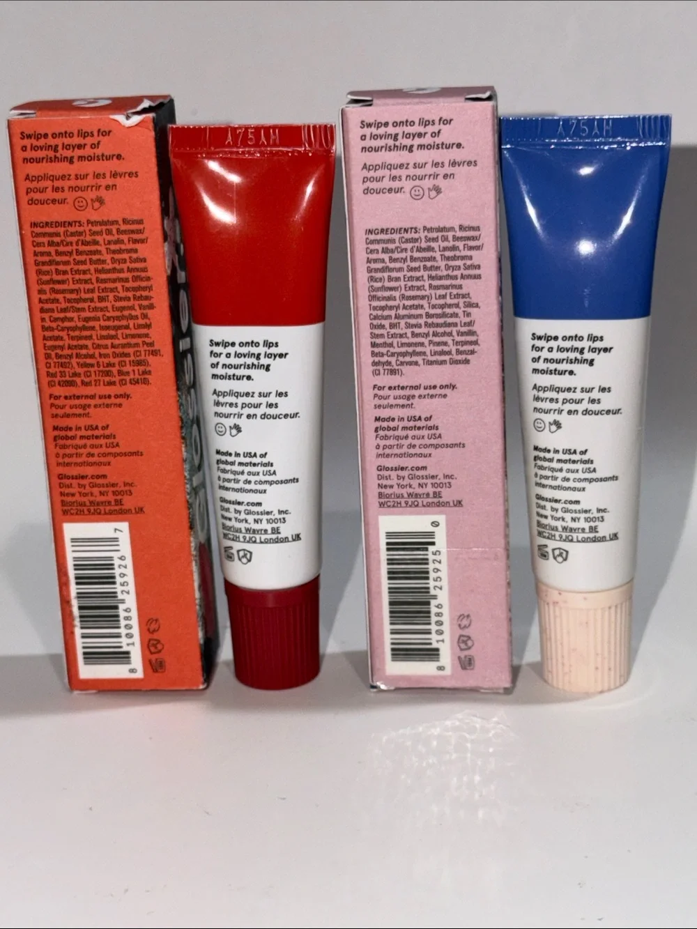 GLOSSIER BUNDLE DUO of BALM DOTCOM in GINGERSNAP+PEPPERMINT BARK F/S 0.5 Oz NIB!